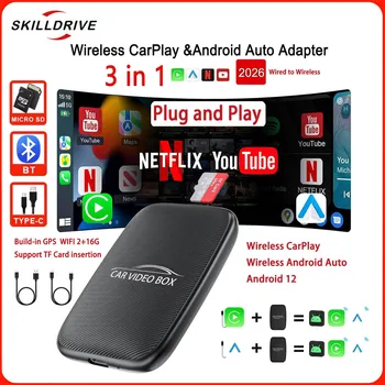 SKILLDRIVE 2026 Car Ai Box 3 in 1 Wireless CarPlay Android Auto Adapter Android TV Box on Youtube Nexflit Car Intelligent System 1