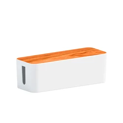 Cable Management Box for Concealing Power Strips and Chargers (Wood grain white)