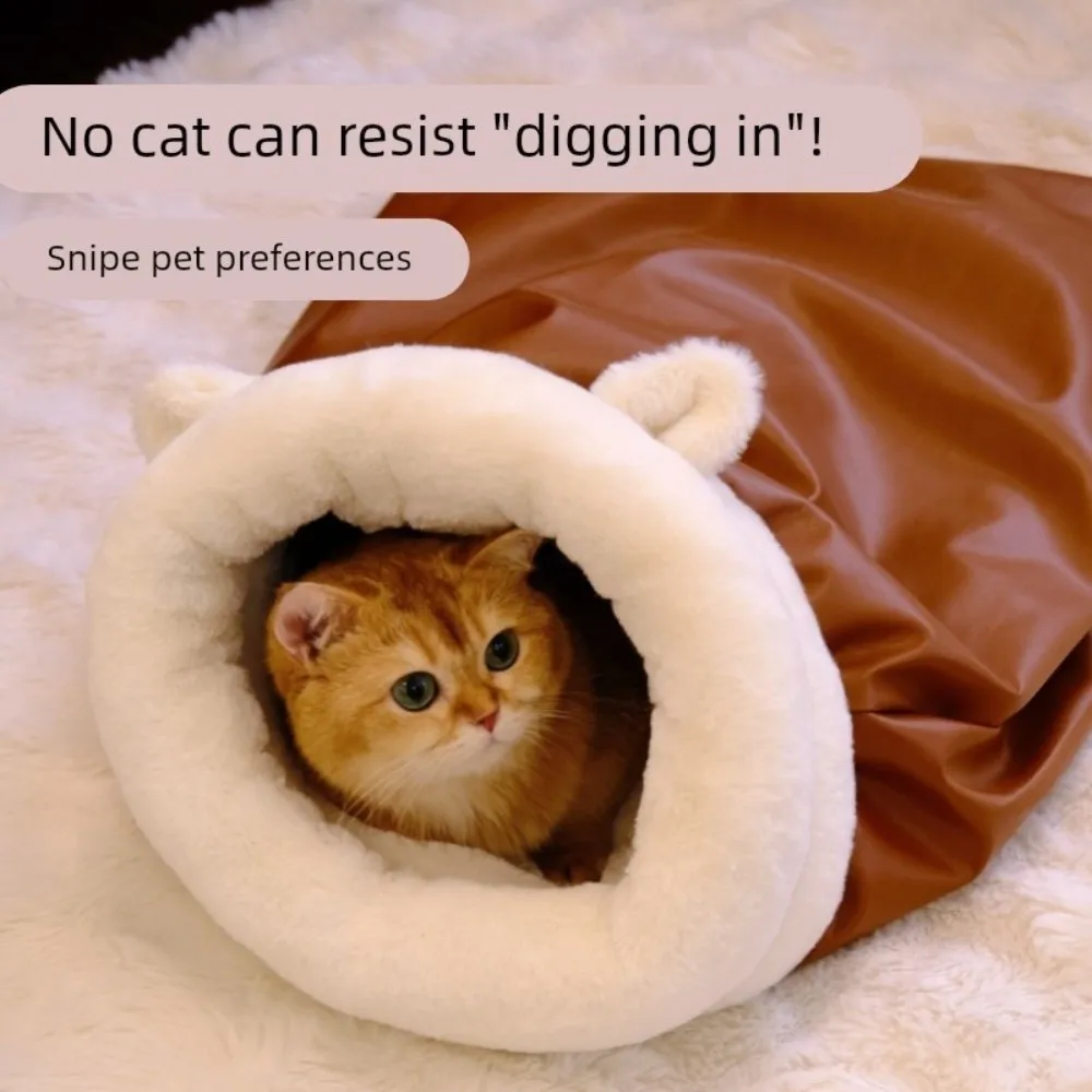 Fluff Pocket Shape Warm Cat Sleeping Bag Comfortable Winter Pet Bed Self-Warming Semi-Enclosed Puppy Cave for Cats Puppy