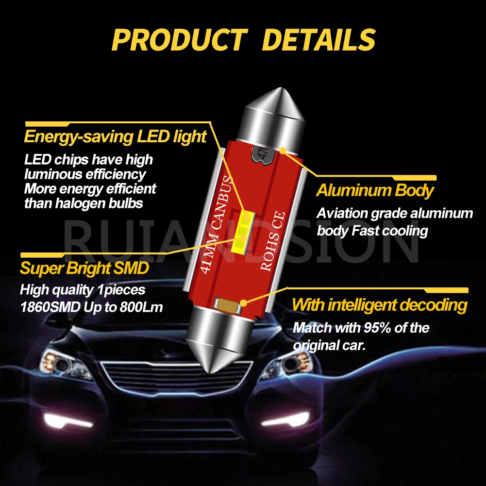 2 Ampoules LED Feston Bleues 36 Mm 5050 SMD 3 LED - Pour éclairage Intérieur De Voiture, Remplacement 3021, 3423, Etc.