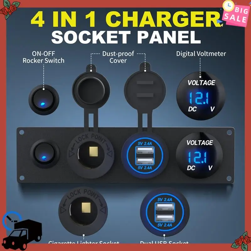 A77E-4 In 1 12V USB 패널 + LED Voltmete 및 듀얼 USB 충..