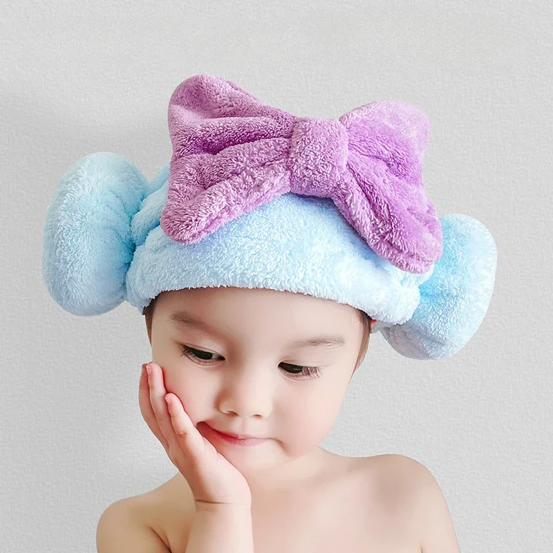 Children's Bow Quick Hair Drying Bath Towel Absorbent Cute Baby Bowknot Wrap Towel Cap Bathroom Accessories for Girls Shower Cap