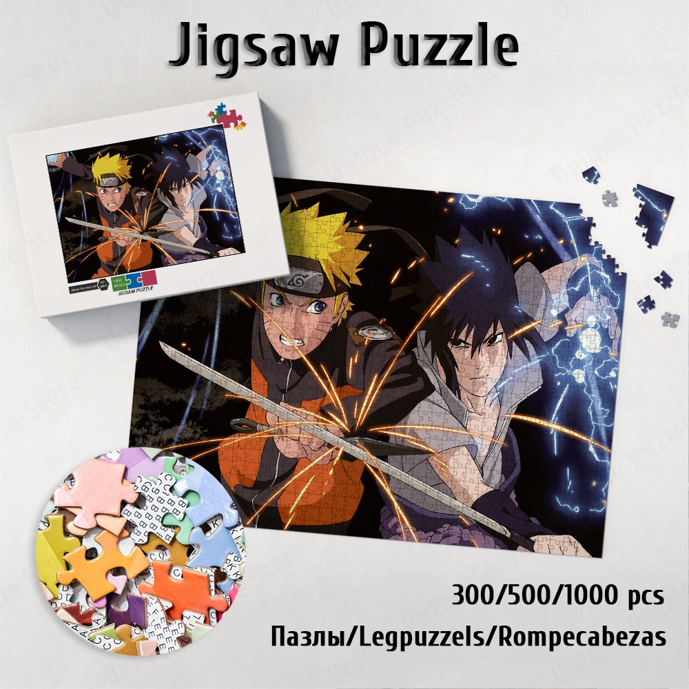 

Uchiha Sasuke Jigsaw Puzzles Uzumaki Naruto Board Games Japanese Style Educational Toys Cartoon Bandai Anime Ninja Family Game
