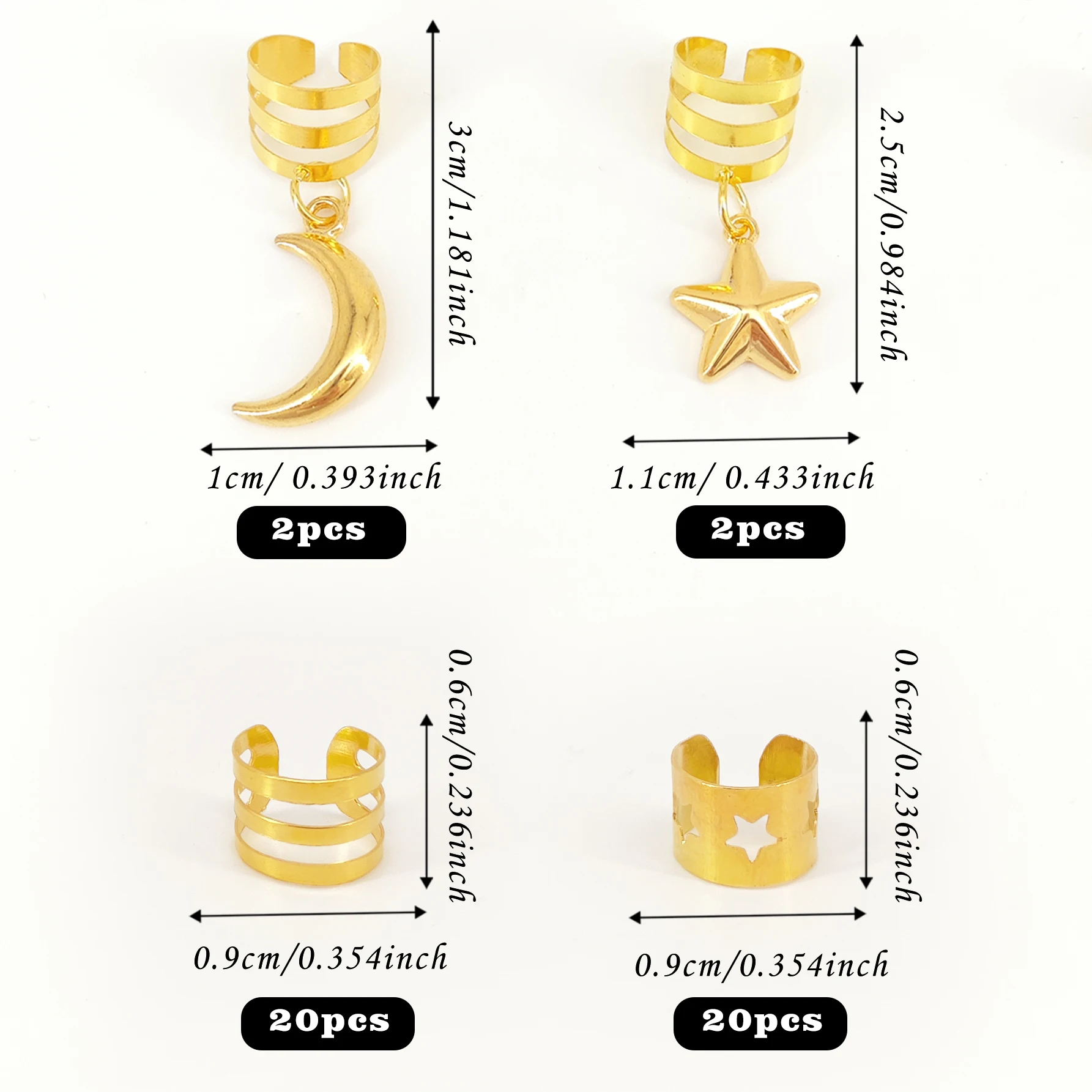 Star and Moon Composite Metal Loc Jewelry for Braids Dreadlocks Accessories for women girls party Ramadan 44pcs jewelry accessories hair accessory