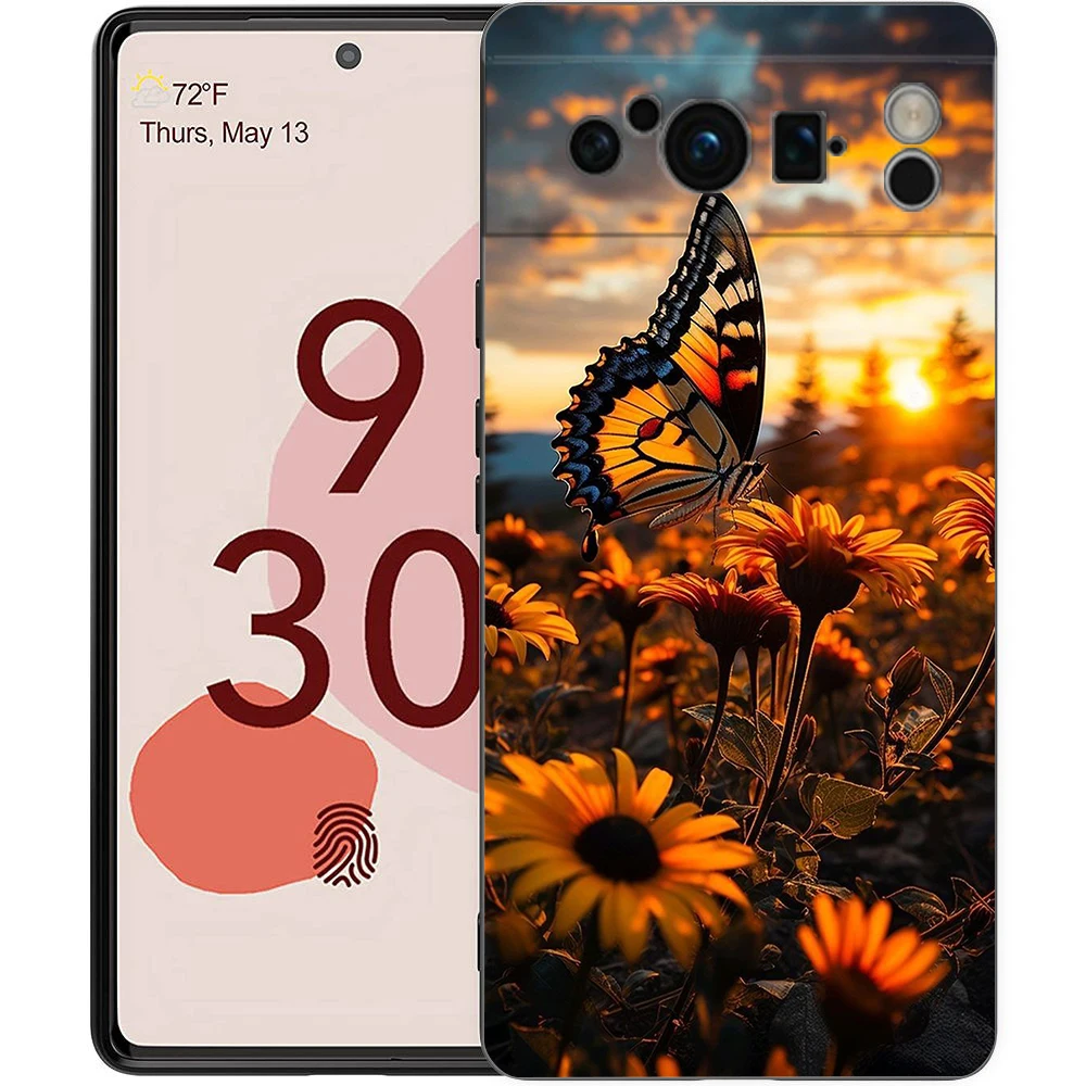 Elegant Sunflower Design Luxury Phone Case - Black Soft TPU Cover