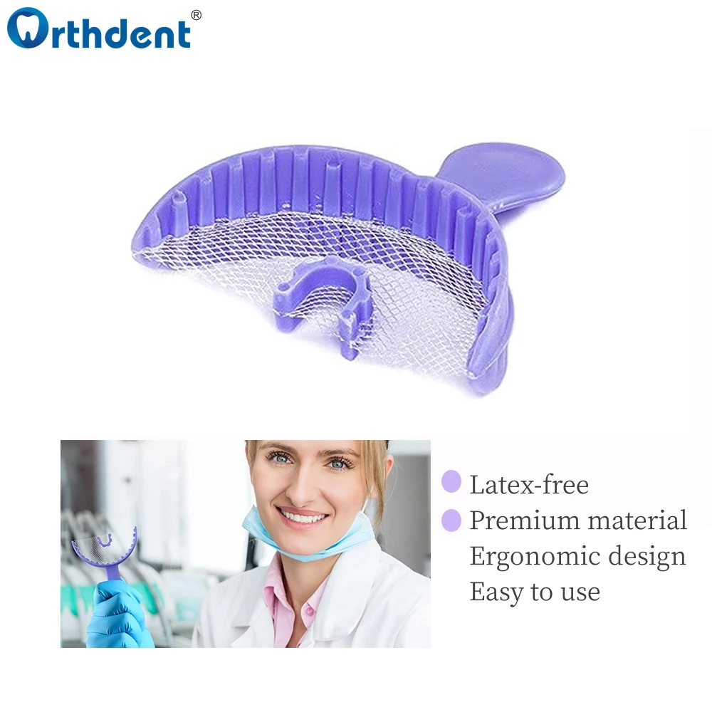 50Pcs Dental Bite Impression Trays Disposable Plastic Registration Tray With Net Teeth Holder Half Arch Large Tray Colorful