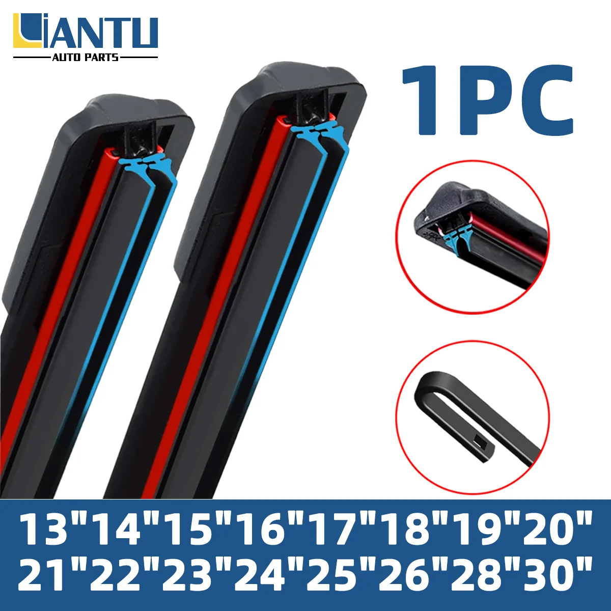 1PC Universal Double Rubber Strip J/U Hook Wiper 13 "14" 15 "16" 17 "18" 19 "20" 21 "22" 23 "24" 25 "26" 28 "30" Wiper Parts