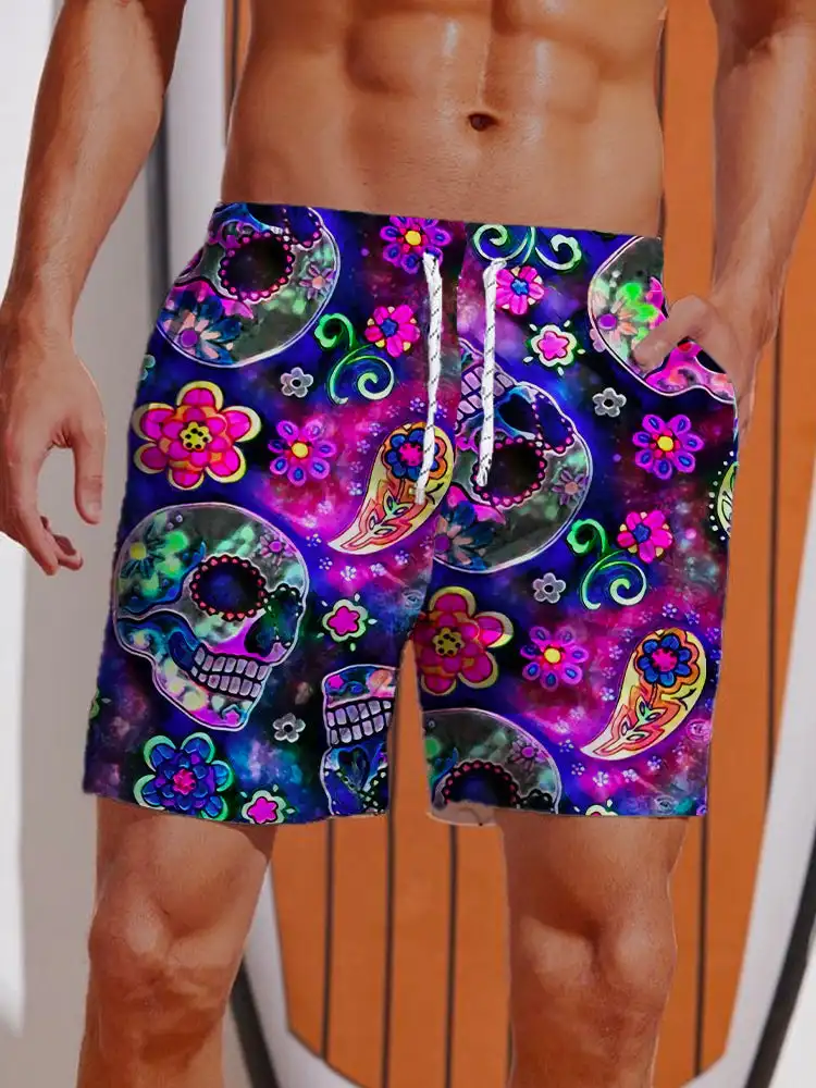 Hawaiian Horror Skull 3D Print Men's Short Pants 3D Printed Swimsuit Swim Trunks Beach Shorts Skateboard Sport  Ice Shorts 3