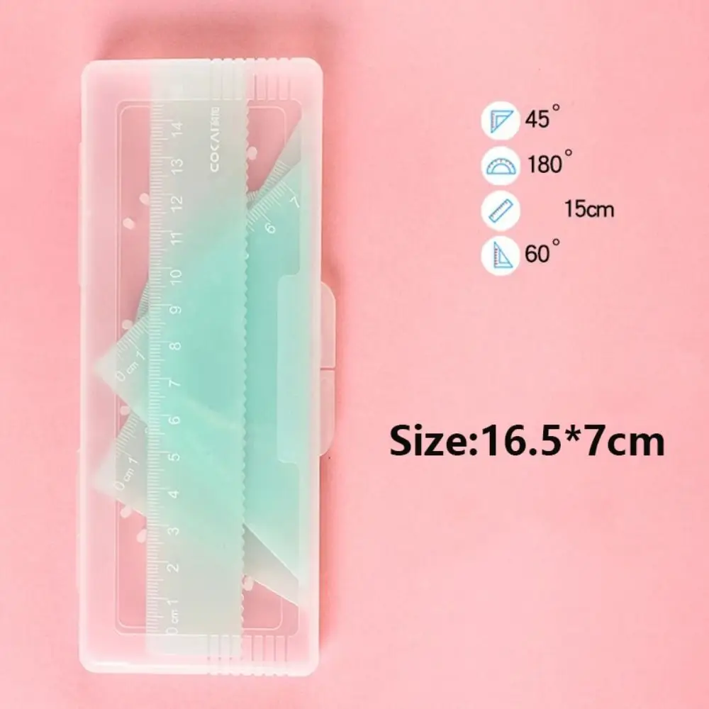 4개 세트 새 플라스틱 자 세트 캔디 컬러 15cm 삼각자 학용품 문구류 자 세트