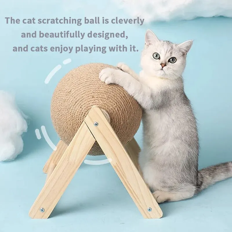 Cat Toy Cratchers Ball Sisal and Wood Stable Triangle Indoor Stuff Sturdy Scratching Cool Scratch on Stand Spin