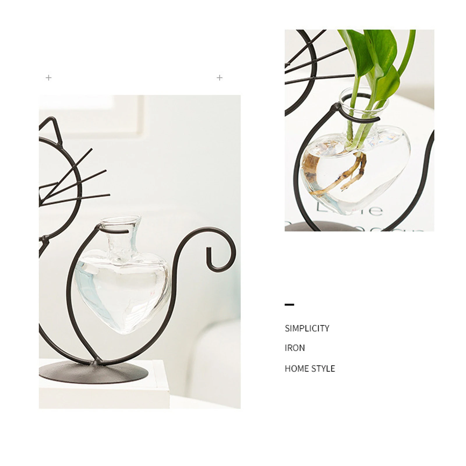 2PCS Desktop Glass Planter Vase Holder, Cat Plant Metal Stand, for Hydroponics Plants Terrarium, Home Garden Decor
