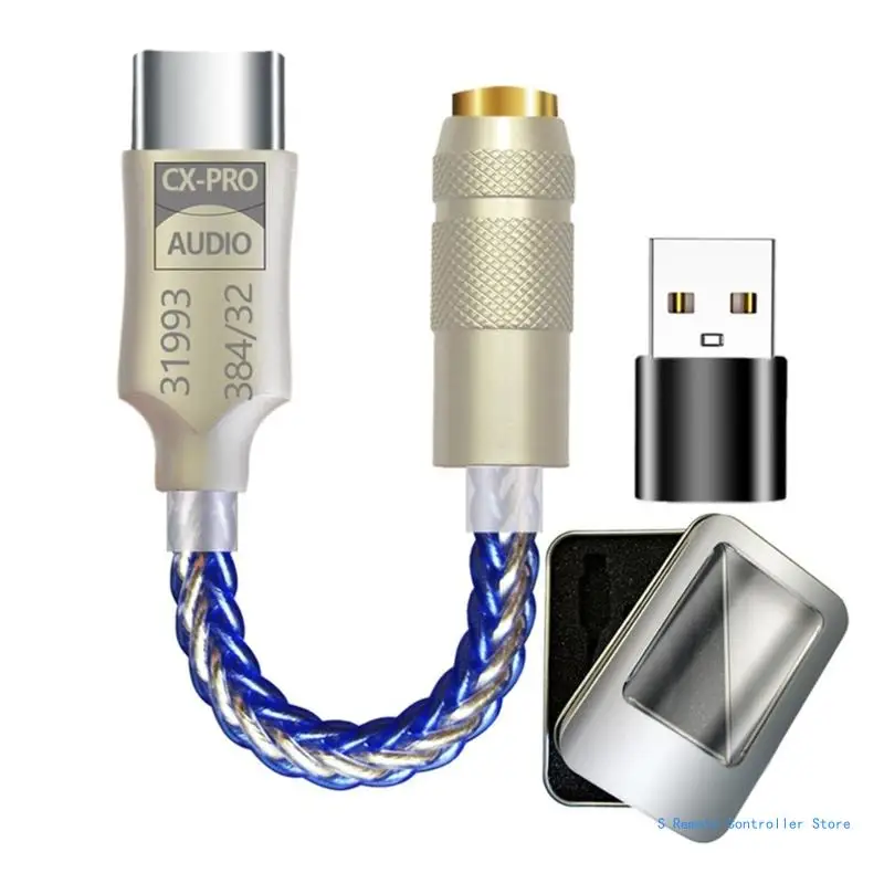 USB C to 3.5mm Sound Adapter Type C to Headphone Dongle 32bit 384KHz DAC Cable Cord with CX31993 Chip Sound Decoders