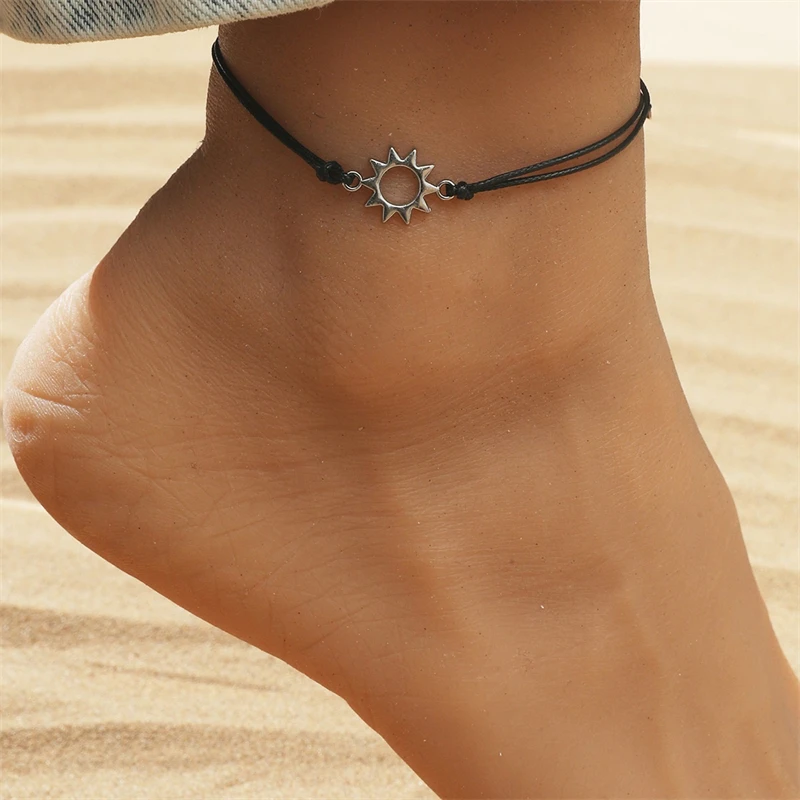 WeSparking EMO Stainless Steel Charm Anklets Set Wax Rope Chain Adjustable Anklets Foot Jewelry