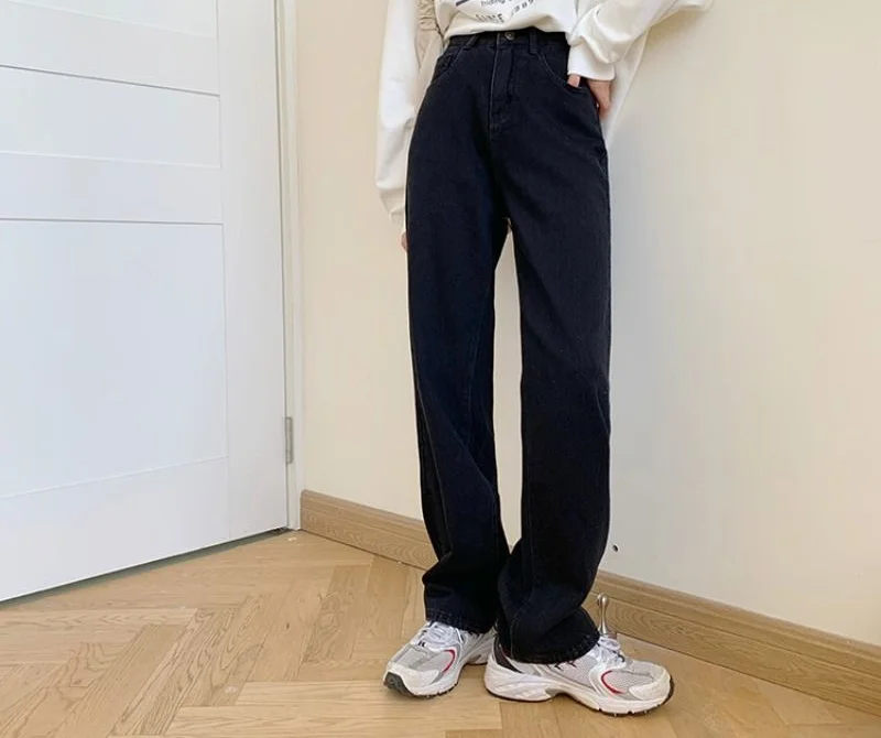 2024 Autumn/Winter Korean Retro Baggy Pants Women Slouchy Jeans High-waisted Wide-leg Straight Tube Slimming Casual Streetwear