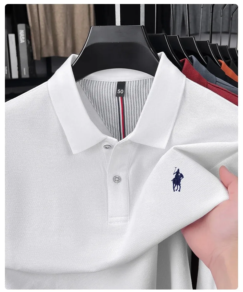 100% reine Baumwolle Luxus Herren Langarm-Poloshirt Designer-Marke Paul mit Pony-Stickerei Weicher Komfort Frühling Herbst Casual T-Shirt – Detail 14