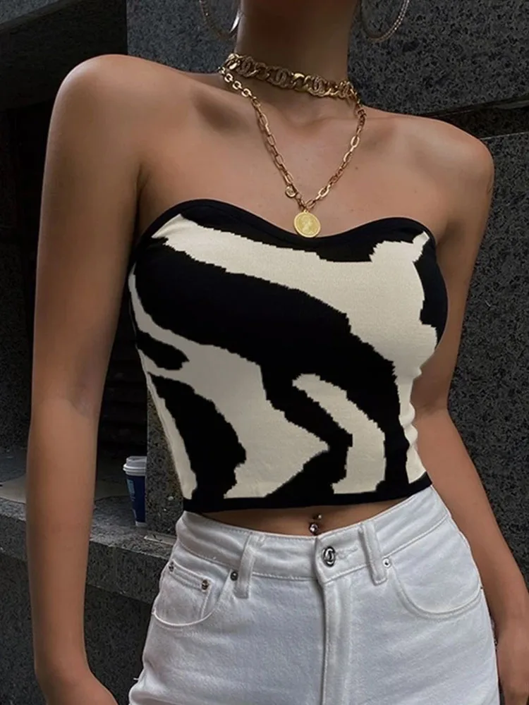 black and white crop tube top