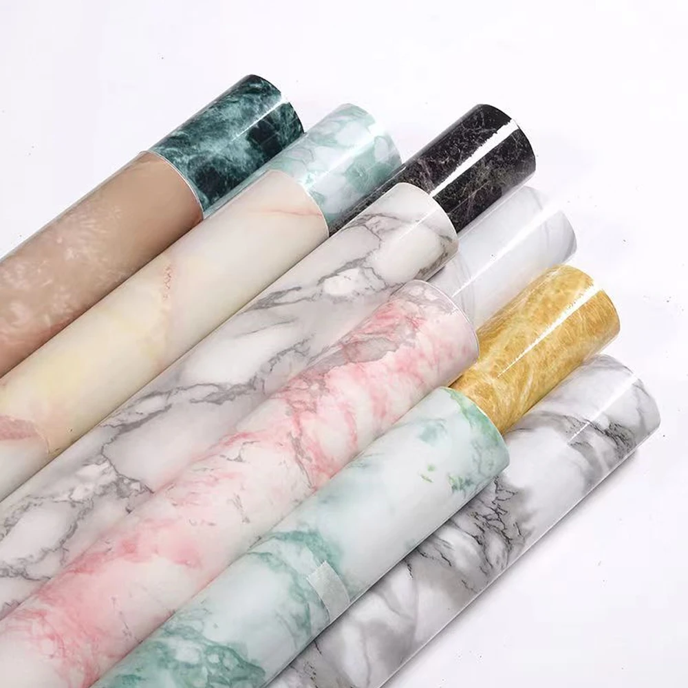 Self adhesive Wallpaper หินอ่อนไวนิลในครัวแบบ DIY กันความร้อนกันน้ำสัมผัสได้ต่อเนื่องคลุมผนังสติ๊กเกอร์ตกแต่งผนัง 1