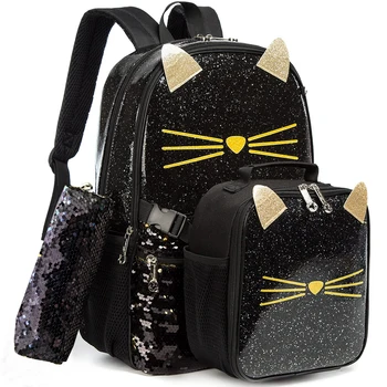 3PCS Cute Animal Series Sequin Backpack with Lunch Bag and Pencil Bag Bookbag for Travel Study the Best Gift for Girl 1