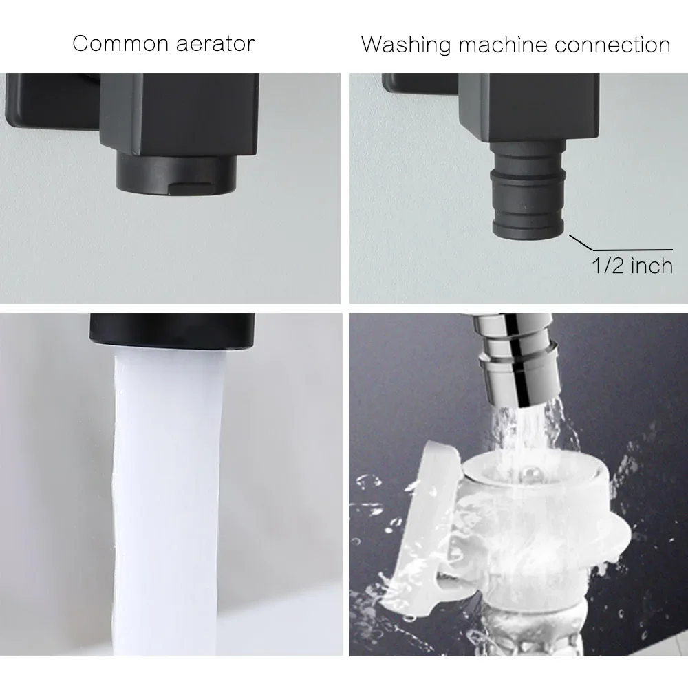 Water Tap Faucet Chrome & Black Out Door Garden Wall Mount Sink Cold Water Solid Brass Bathroom