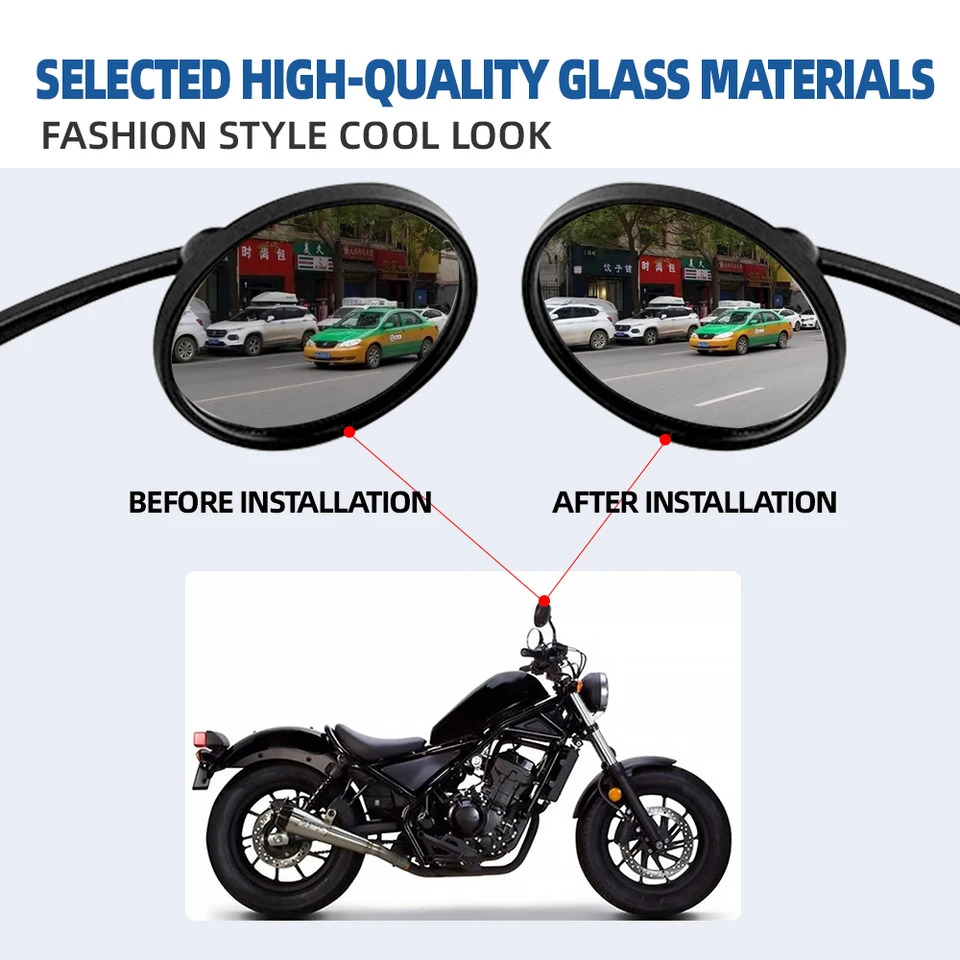 Rétroviseurs Latéraux Et Accessoires Pour Moto HON&DA Rebel CMX 500 300 1100 CMX500 CMX300 CMX1100 CM300, 10mm Rétroviseur Latéral Réglable (Color : Black