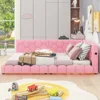 Upholstered Full Size Platform Bed with USB Ports and LED Belt,Pink Bed for Girls From 6To12 Years Princesses Bunk Beds for Kids 3
