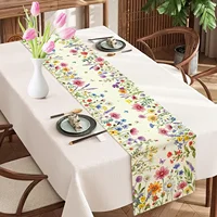 Spring Tulip Lavender Floral Linen Table Runner Holiday Wedding Party Decor Summer Colorful Flowers Table Runners Table Decor 2