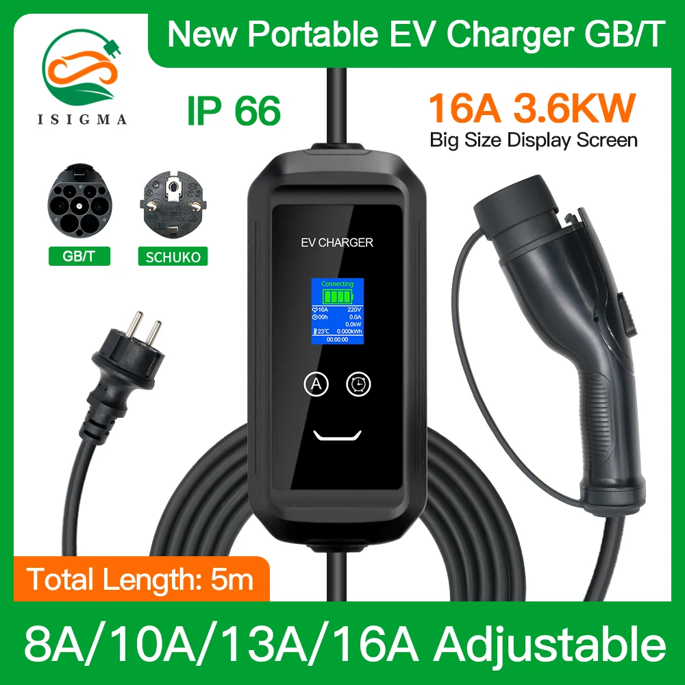 Isigma Gbt Control Wallbox Caricabatterie Portatile Ev Commutabile 8/10/13/16A Spina Schuko Per Veicoli Elettrici Ricarica 3.6Kw 220V