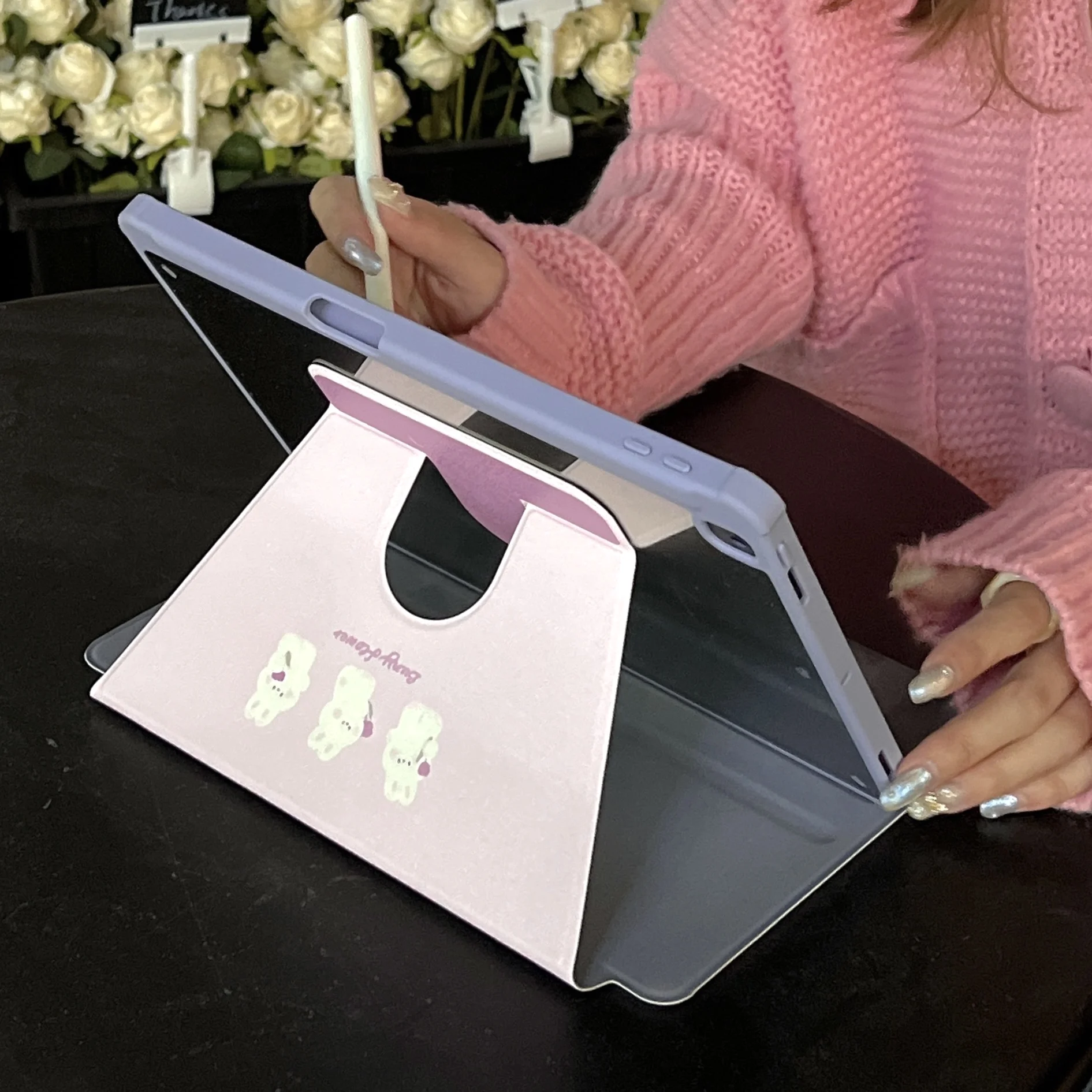 Rotação Case Coelho dos Desenhos Animados para o Ipad 10.2 7th 8th 9th 9.7 6th 11 12.9 Mini ar 5th Capa com Slot Lápis Titular 360 - Imagem 6