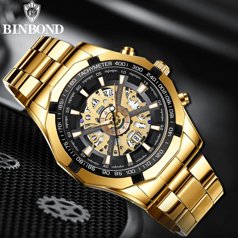 BINBOND S033 Luxury Hollow Non-Mechanical Business Quartz Men Watches 30M Waterproof Trendy Hollow Design Classics Men Watches - Image 4