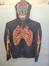  Oversized Harajuku Skull Print Full Face Zip Shirt Y2K Hoodie Hip Hop Street Sweater Loose Long Sleeve Sweatshirt Fall Spring 