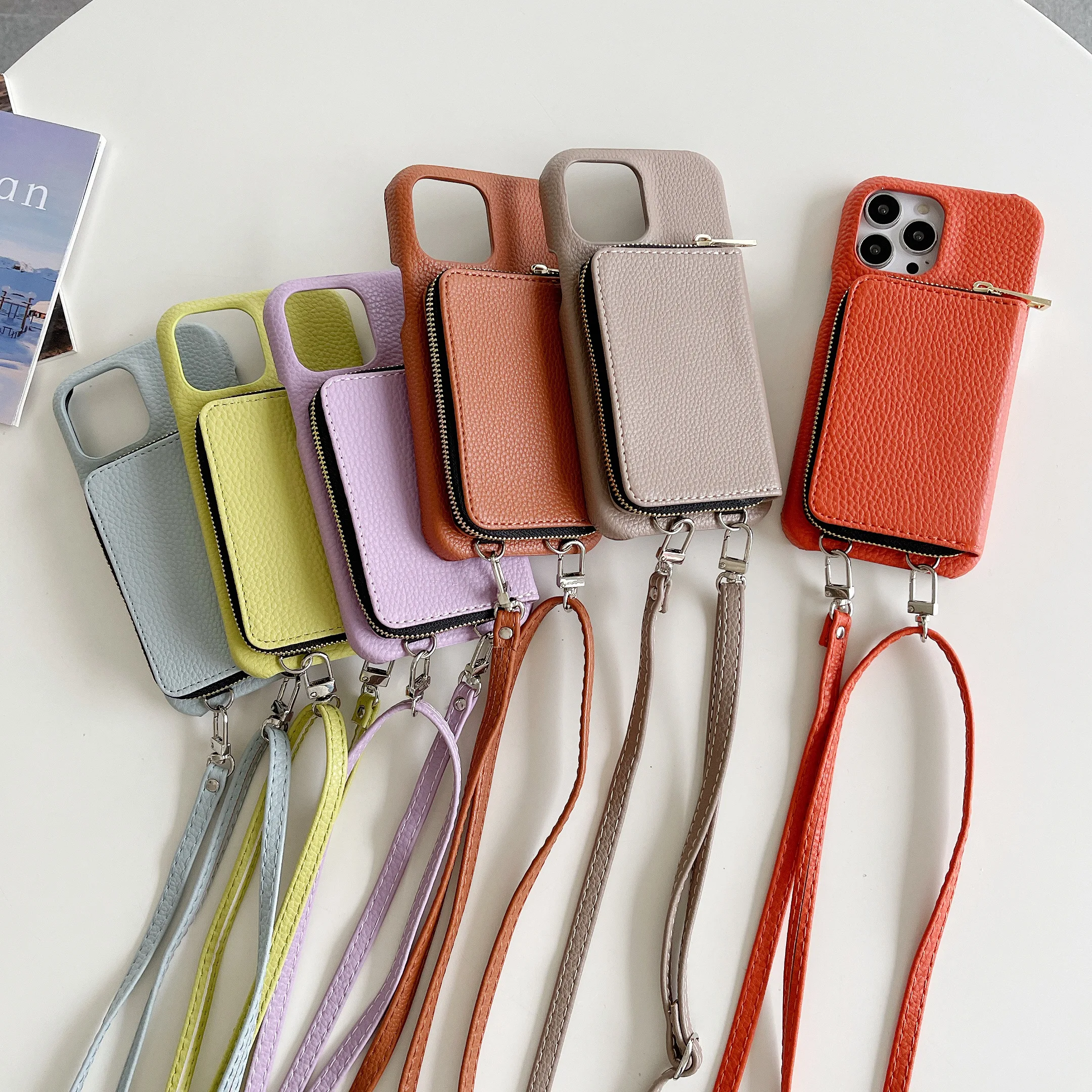 Stylish Crossbody PU Leather Phone Wallet Case with Card Holder and Shoulder Lanyard