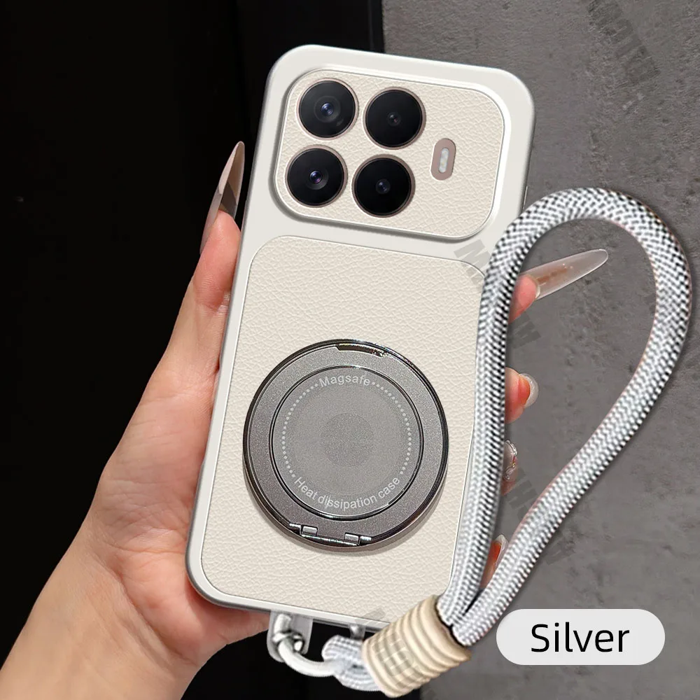 Magnetic Rotating Bracket Phone Case with Lanyard - PU Leather Soft Cover