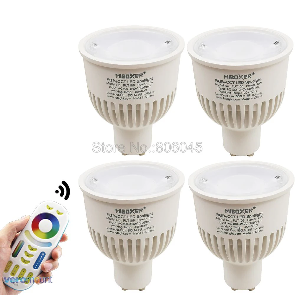 MiBoxer Dimmable 스마트 LED 전구 6W GU10 RGB + CCT (2700-6500K) LED 스포트 라이트 FUT106 2.4G 원격 WiFi Alexa Google 음성 제어