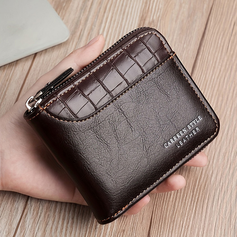 Leather Menâs Wallet Luxury Mens Purse Male Zipper Card Holders with Coin Pocket Rfid Wallets Gifts for Men Money Bag