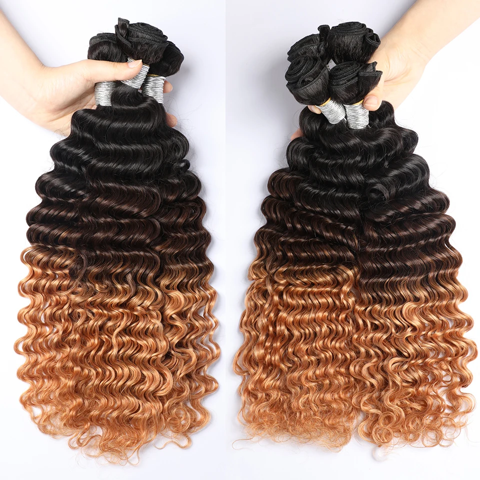 Ombre Deep Wave Human Hair Bundles 12A Brazilian Remy Hair Weave - Main Image