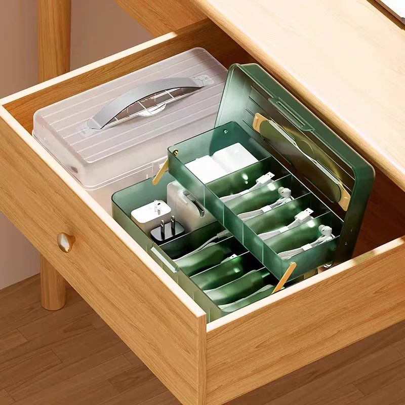 Portable Cable Organizer Box with Lid - USB Cord Sorter and Desk Accessory