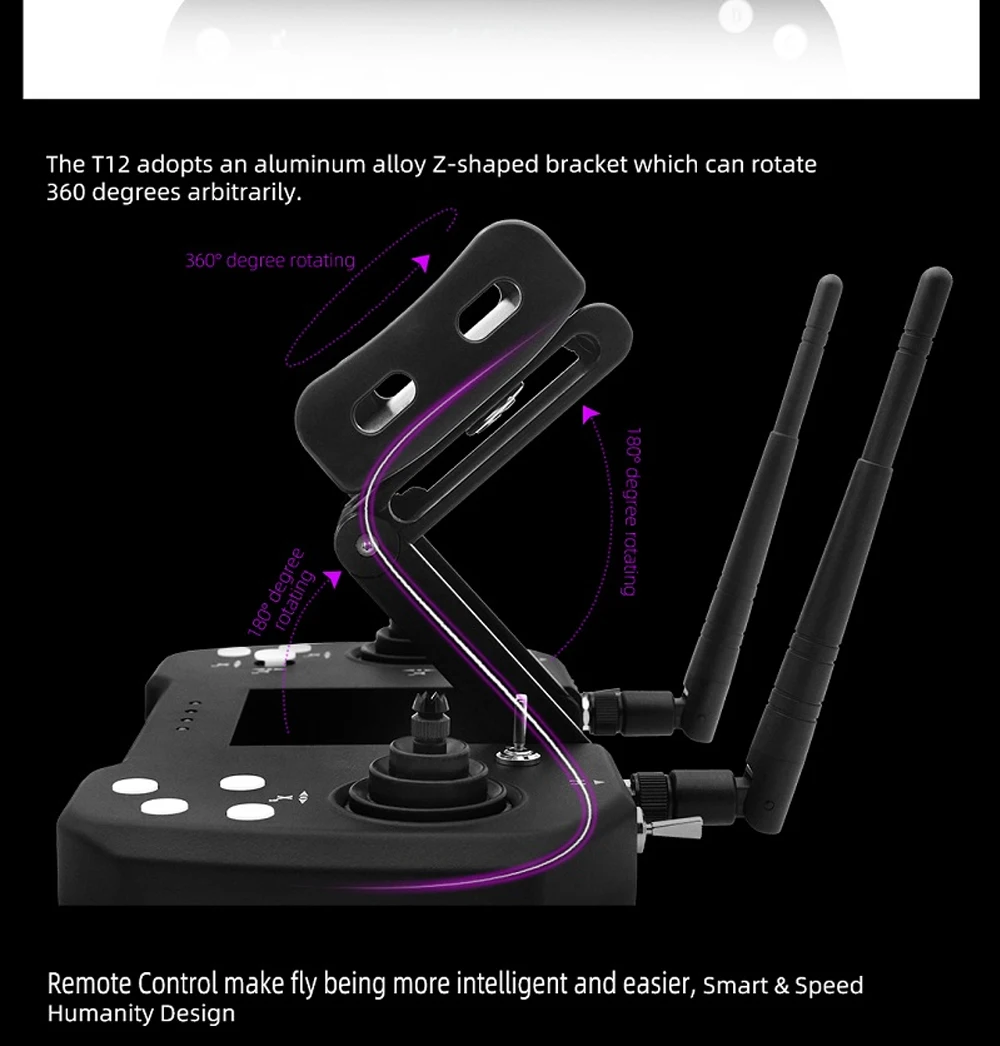 JIYI K++ K3A Pro Flight control Skydroid T12 Remote Control with Three-body Camera for agricultural drone remote control kit 19 the T12 adopts an aluminum alloy Z-shaped bracket which can rotate 360 degrees arbitrari