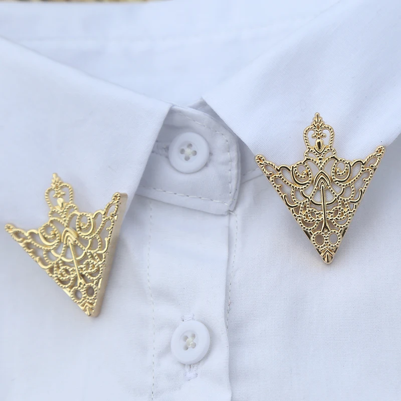 Women Vintage Triangle Shirt Collar Pin Collar Brooch Hollow Out Metal Men Brooch Clothes Decorative Cute Jewelry Accessories