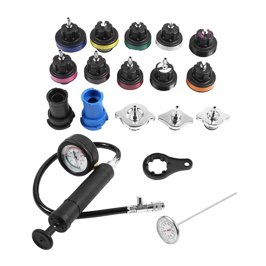 Universal18pcsTankLeakDetectorCarCoolingSystemTesterAutoRepairingPressureGaugeKit