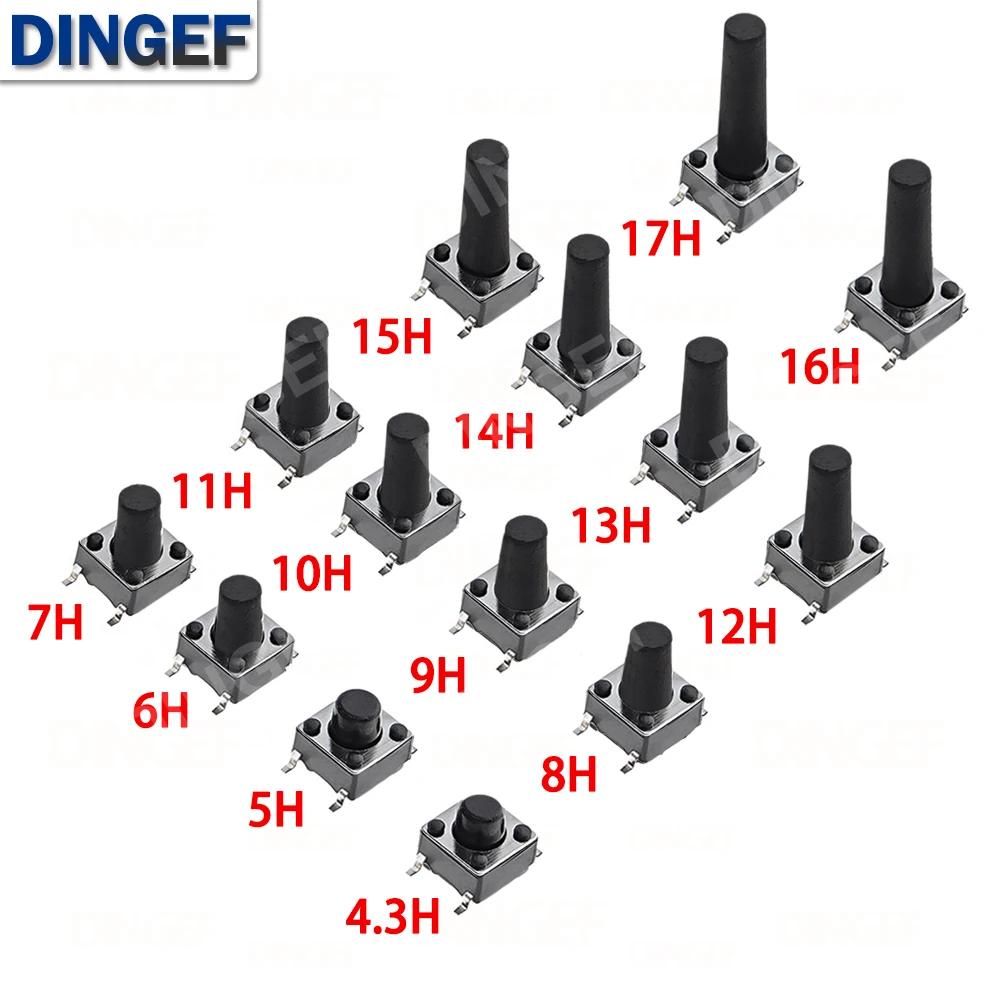 50PCS Tact Push Button Schalter 12V Kupfer 4Pin SMD Micro Schalter 6X6X5 4,3 5 5,5 6 7 8 9 10 11 12 13 15MM TV Spielzeug Heimgebrauch Taste – Detail 1