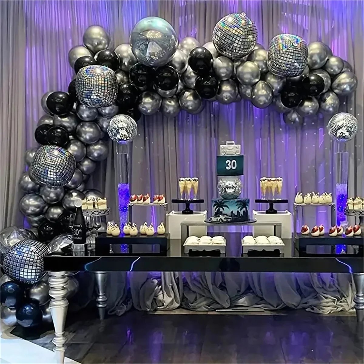 Set of 6 Large 22-Inch 4D Silver Laser Disco Balloons