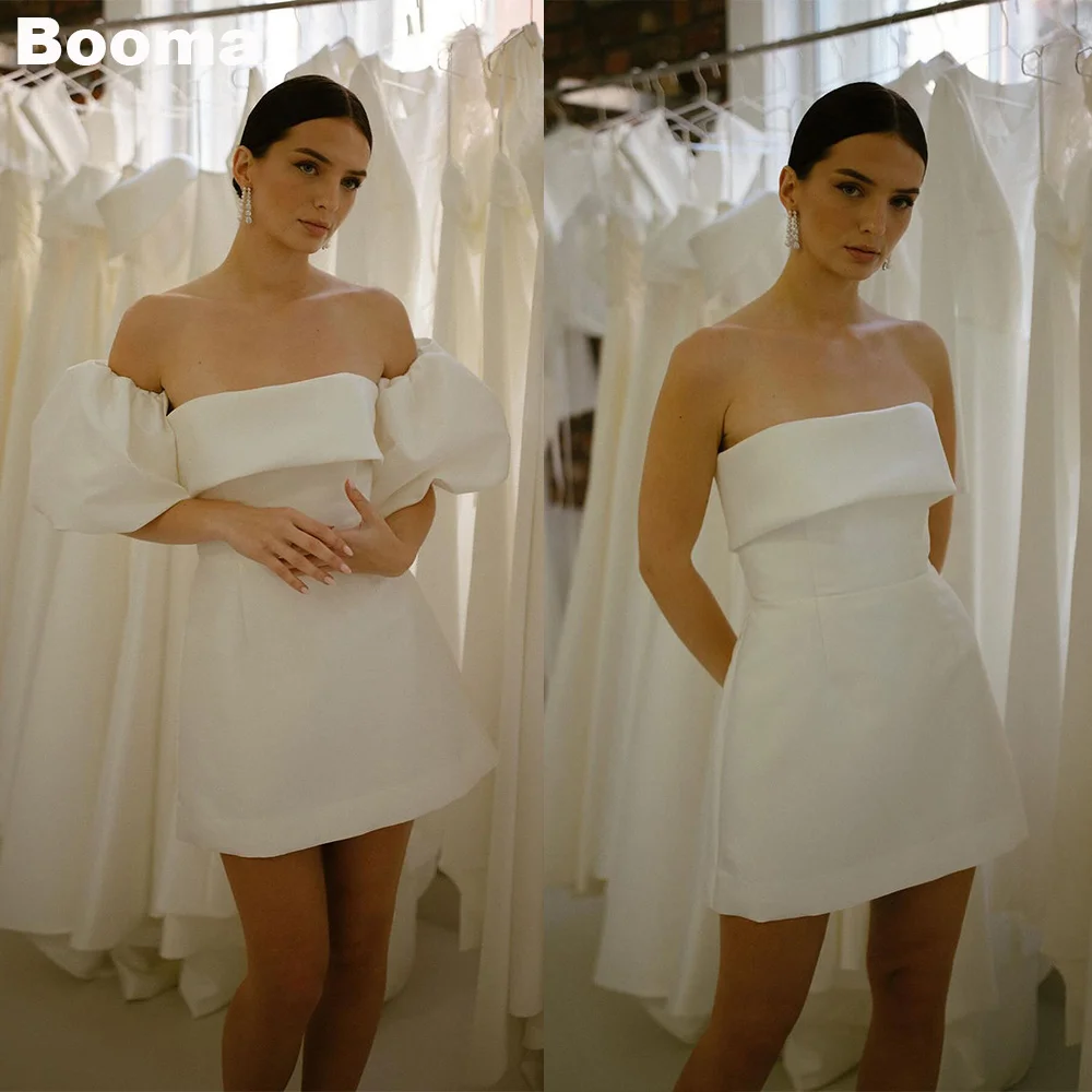 

Booma A-Line Mini Wedding Party Dresses Sreapless Off Shoulder Puff Sleeves Brides Gowns for Women Cocktai Dress Bespoke