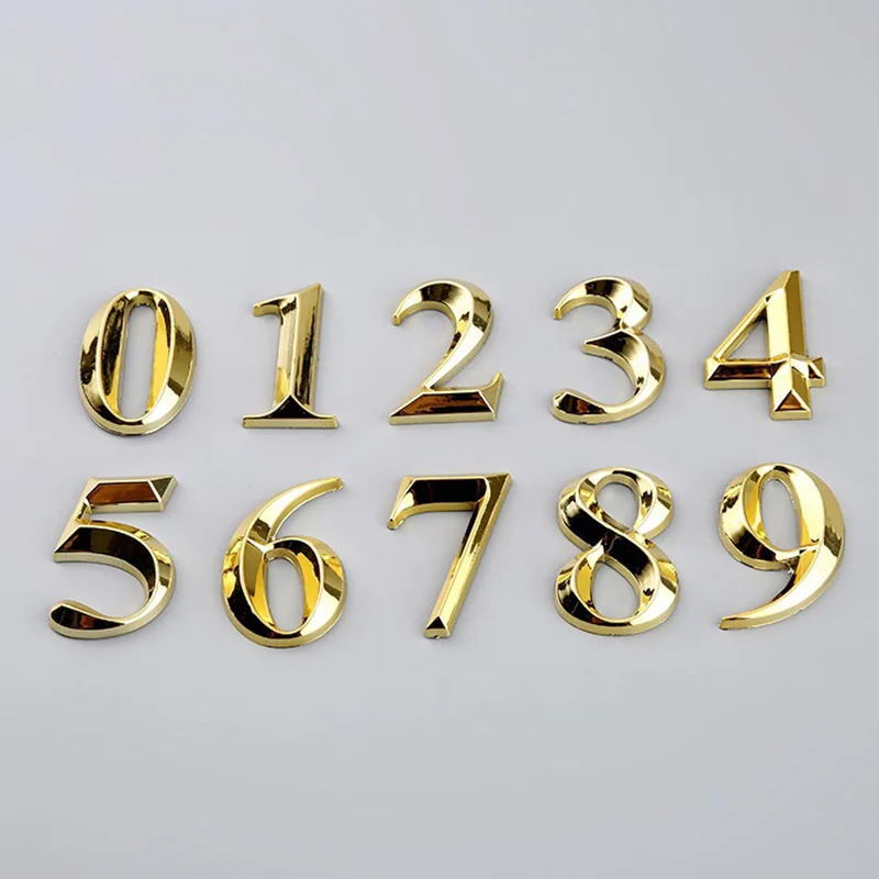 3D Gold Number 0 to 9 Self Adhesive Door Sign 1pc ABS Resin Apartment Hotel Office Door Address Street Sticker Plate Label house number signs door signs house numbers number plate