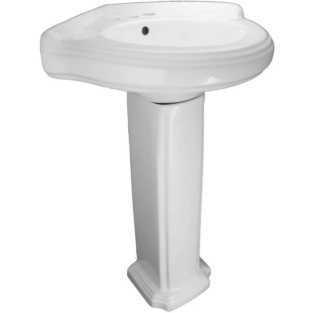 22" Corner Pedestal Bathroom Sink in White, with Overflow and Pre-Drilled 4" Centerset Faucet Holes  Porcelain Scratch 5
