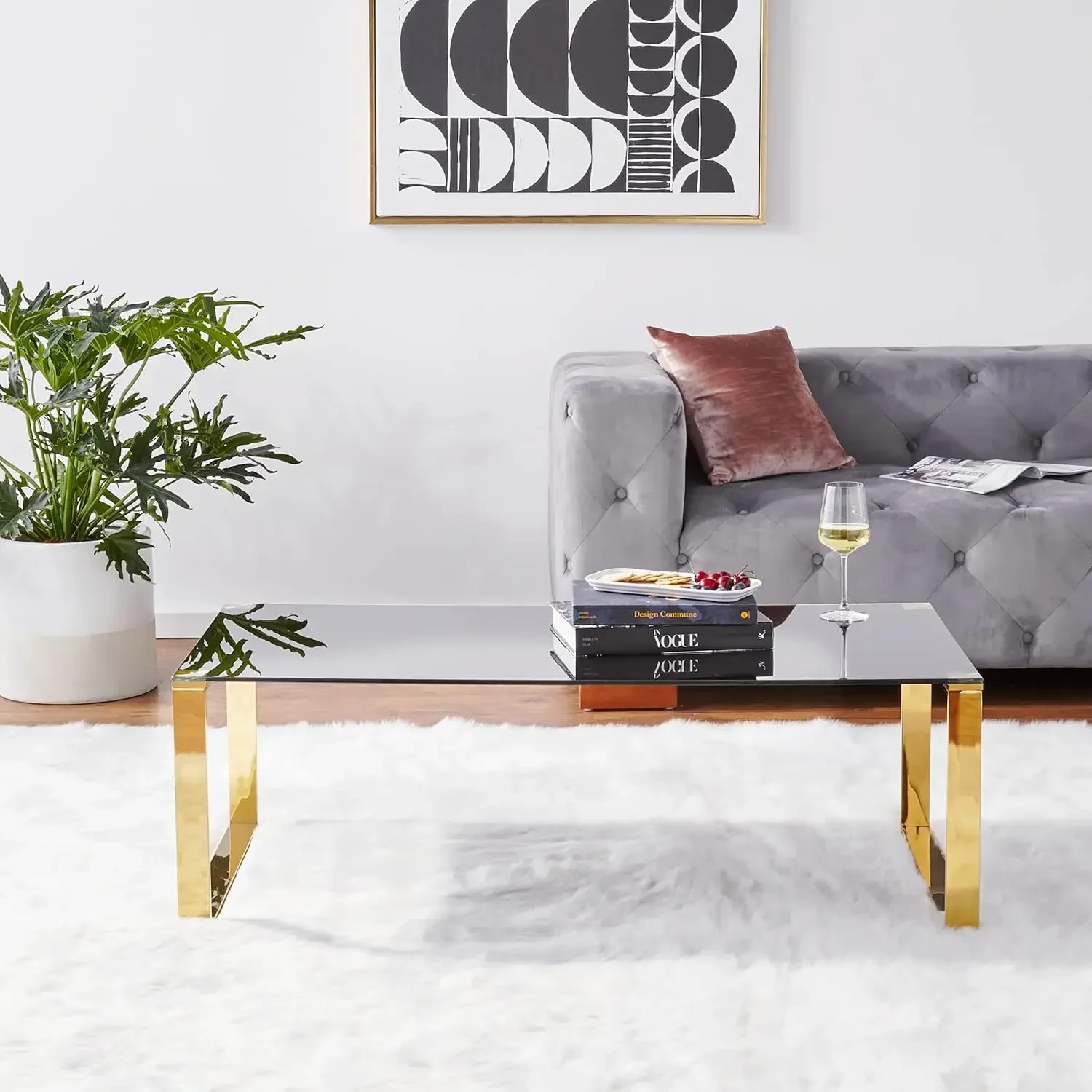 Remini Coffee Table, Gold Metal and Black Glass 6