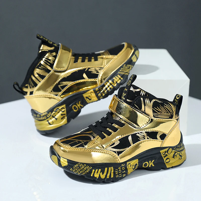 Brand Kids Running Shoes Boys Non-slip Waterproof Casual Shoes Glossy Leather Sneakers Fashion Teenager Trekking Sport Shoes