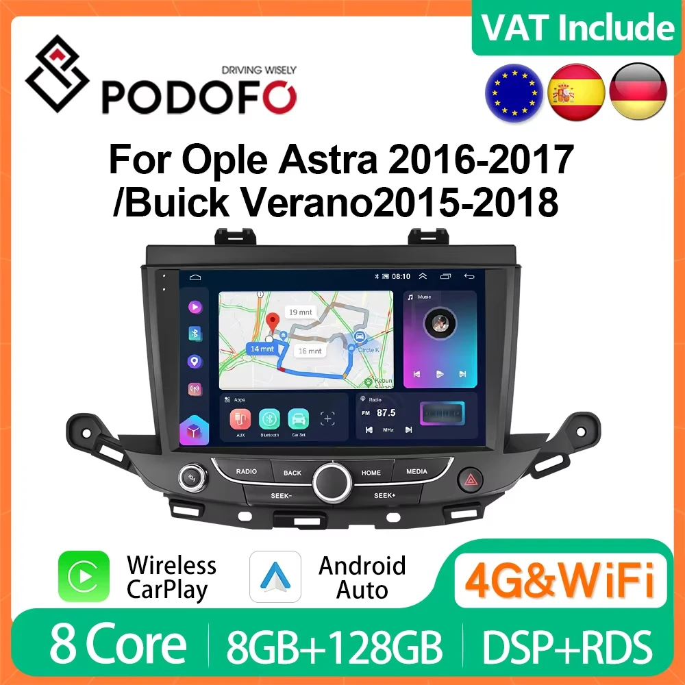 Podofo 4G CarPlay Android Radio For Opel Astra 2016-2017 because Multimedia Player 2din GPS Stereo IPS Head uni Voice Car Radio