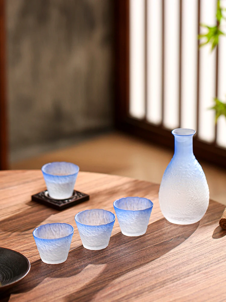 Japanese Blue Sake Wine Glass Set, Wine Pot, Tea Cup, Household Drinking Glasses, Fruit Shot Glass, Dispenser