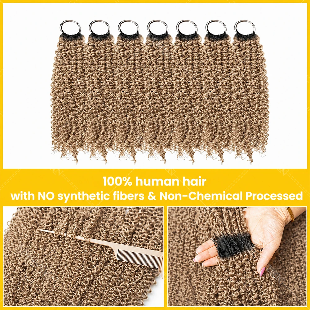 15A Blonde Color Kinky Curly Feather Crochet Human Hair For Boho Braids Small Spirals Curly Miracle Knots Crochet Hair Extension 3