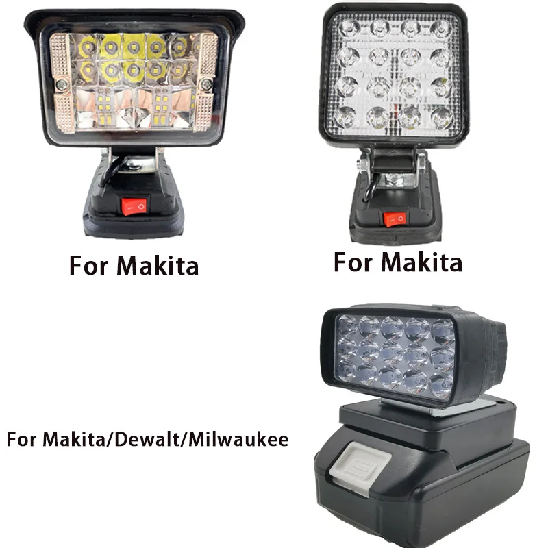 작업등 LED 램프 Makita/Dewalt/Milwaukee 18V 리튬 이온 배터리 무선 비상 투광 램프 휴대용 손전등, 마키타 디월트 밀워키 작업등